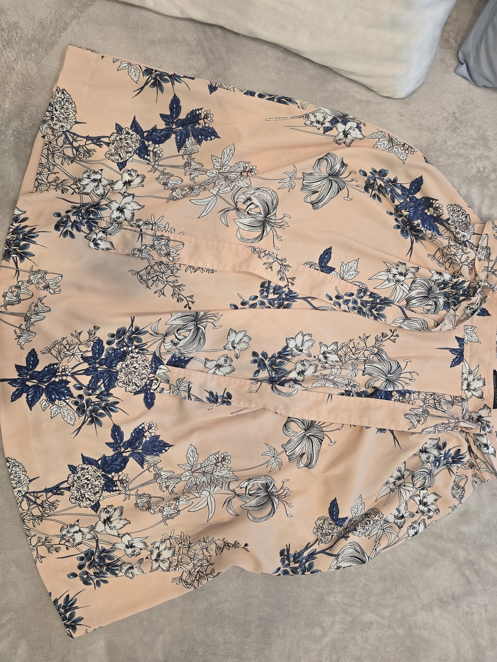 Banana Republic Peach Floral A-Line Skirt with Navy and White Print